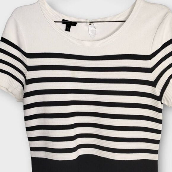 Talbots Womens Dress Sz‎ Lp White Black Striped ALine Business Stretch Academia - Picture 3 of 10